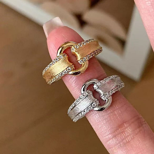 Interlocking Pave Diamond Statement Ring - Modern Gold & Silver Tone Jewelry