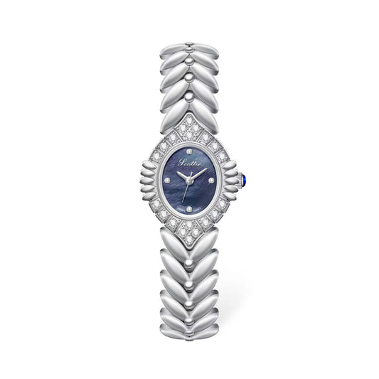 Top-Rated Women's Diamond Watch - Gold Leaf Bangle Bracelet Quartz Watch with Roman Numerals
