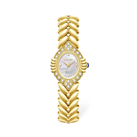 Top-Rated Women's Diamond Watch - Gold Leaf Bangle Bracelet Quartz Watch with Roman Numerals