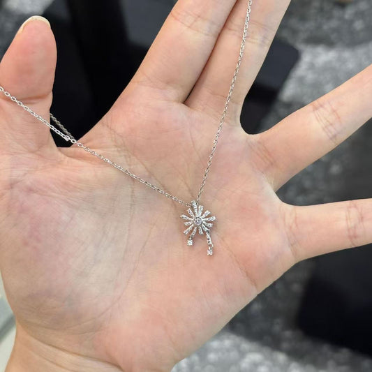 Sparkling Snowflake Pendant Necklace, 925 Sterling Silver, Delicate Diamond Jewelry for Women