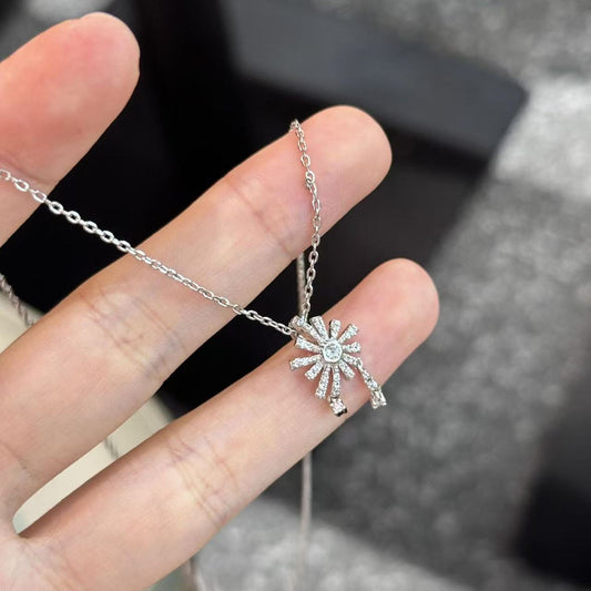 Sparkling Snowflake Pendant Necklace, 925 Sterling Silver, Delicate Diamond Jewelry for Women