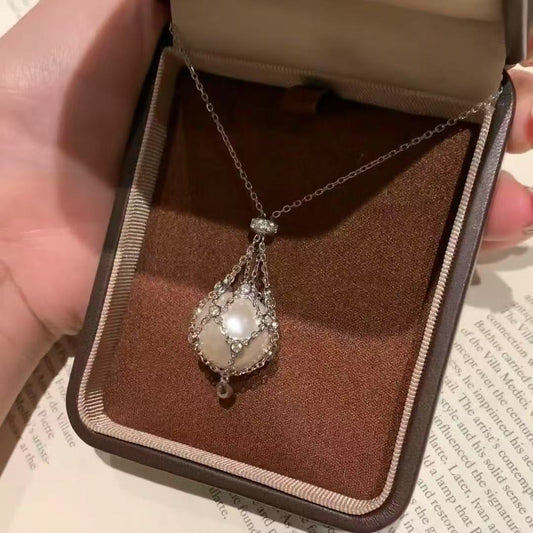 Sterling Silver Pearl Pendant Necklace for Women, Teardrop Design with CZ Diamonds, Elegant Bridal Jewelry