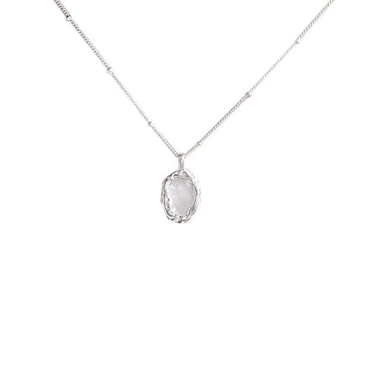 Minimalist Oval Pendant Necklace - 925 Sterling Silver Dainty Gemstone Jewelry for Women