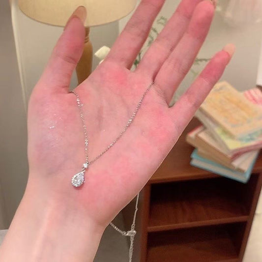 Dainty Teardrop Pendant Necklace - 925 Sterling Silver Cubic Zirconia Classic Jewelry