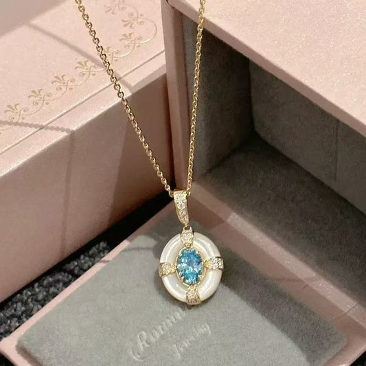 A Simple Blue Gemstone Necklace | Gold Plated Jewelry with Mother of Pearl | Perfect for Autumn Wear
