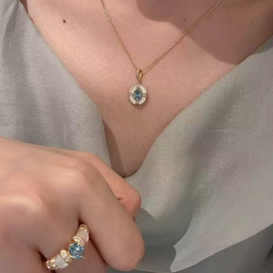 A Simple Blue Gemstone Necklace | Gold Plated Jewelry with Mother of Pearl | Perfect for Autumn Wear