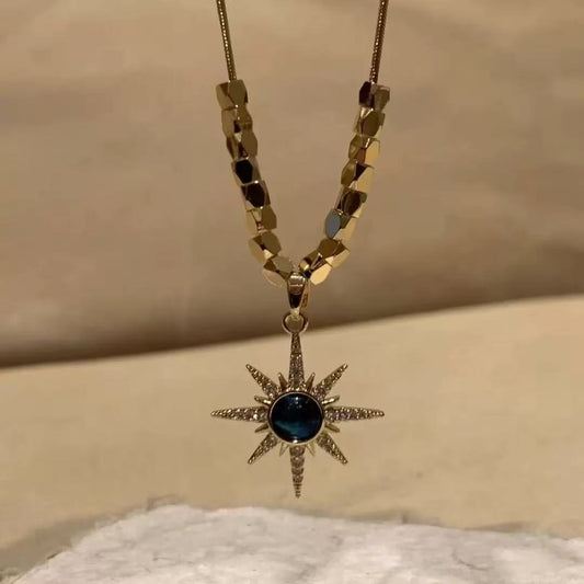 A Unique Gold Star Necklace | Delicate Blue Stone Celestial Charm | Perfect for Autumn Wear