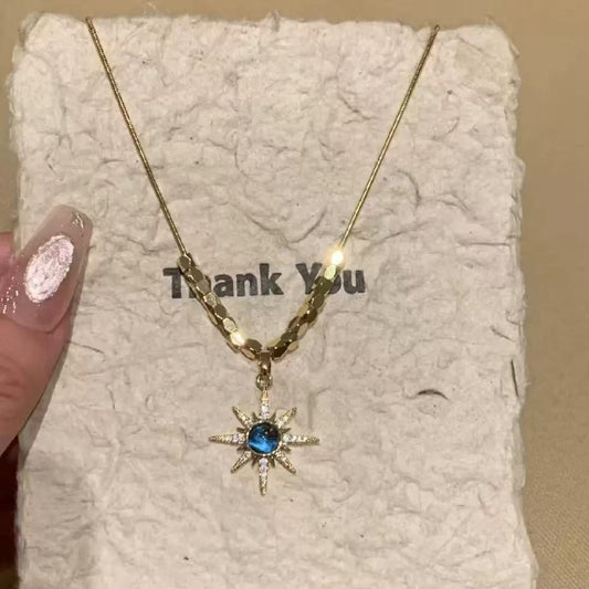 A Unique Gold Star Necklace | Delicate Blue Stone Celestial Charm | Perfect for Autumn Wear