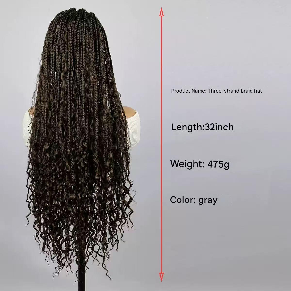 Light Weight Flexi-Fit Invisi Drawstring Cap Full Lace Knotless Boho Curls Braided Long Wig Super Natural Scalp - US Only