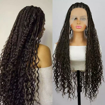 Light Weight Flexi-Fit Invisi Drawstring Cap Full Lace Knotless Boho Curls Braided Long Wig Super Natural Scalp - US Only