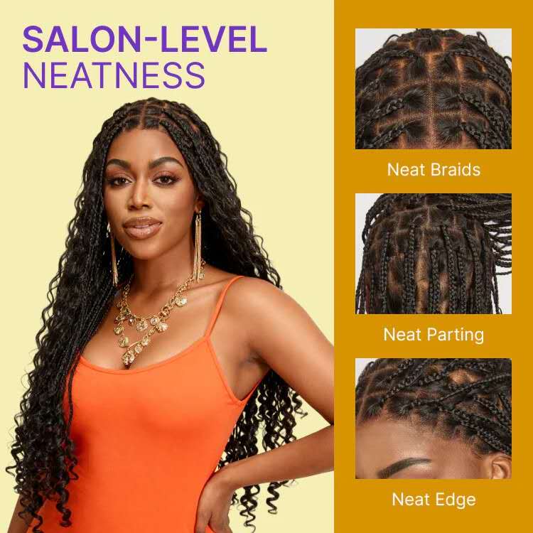 Light Weight Flexi-Fit Invisi Drawstring Cap Full Lace Knotless Boho Curls Braided Long Wig Super Natural Scalp - US Only