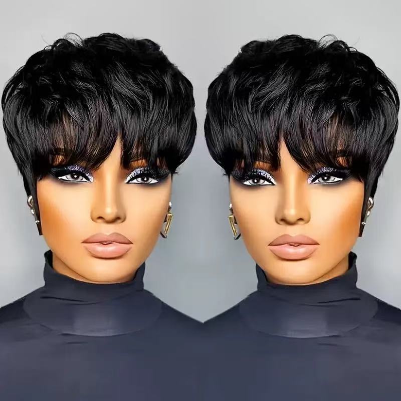 Put on & Go Layered Short Pixie Cut Human Hair Wig With Bang