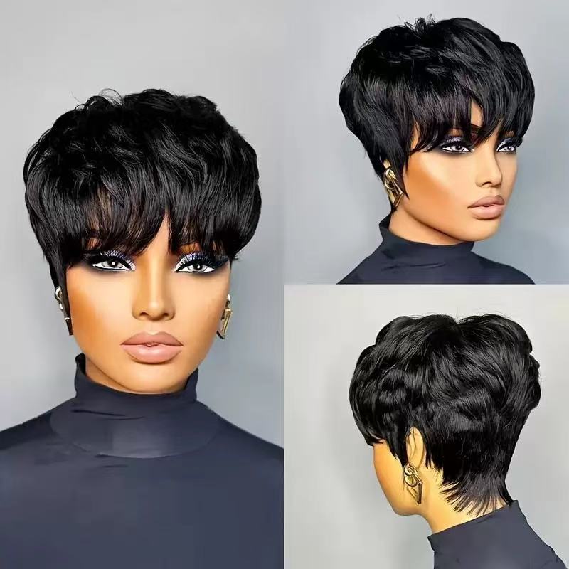 Put on & Go Layered Short Pixie Cut Human Hair Wig With Bang