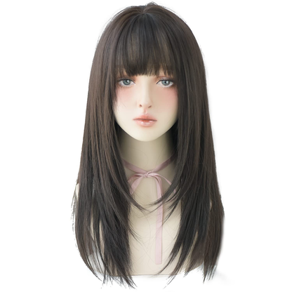 Black Wigs with Bangs Synthetic Dark Brown Wig Long Straight Wig for Women Party and cosplay wig (23" Natural Black NEW)