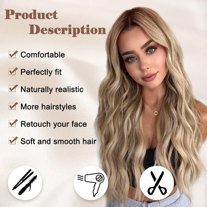 Long Ombre Blonde Wavy Wig for Women 26 Inch Middle Part Curly Wavy Wig Natural Looking Synthetic Heat Resistant Fiber for Daily Party Use (Ombre Blonde)