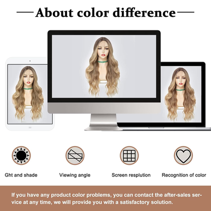 Long Ombre Blonde Wavy Wig for Women 26 Inch Middle Part Curly Wavy Wig Natural Looking Synthetic Heat Resistant Fiber for Daily Party Use (Ombre Blonde)