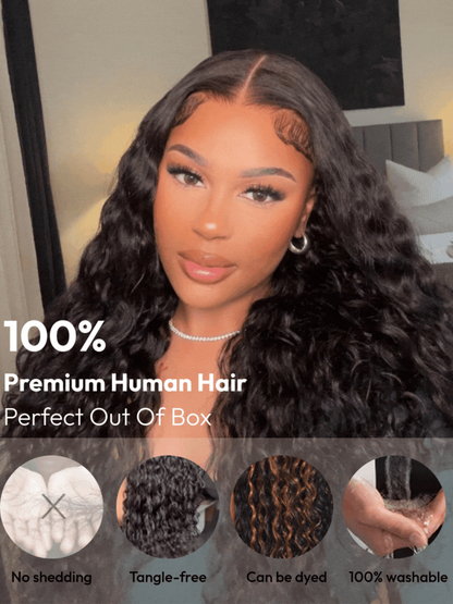 7x5 Bye-Bye Knots™ & 13x4 HD Lace Put On And Go Glueless Water Wave Grip Wig With Secure Silicone Strips and Drawstring With Baby Hair