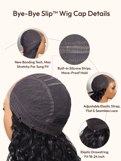 7x5 Bye-Bye Knots™ & 13x4 HD Lace Put On And Go Glueless Water Wave Grip Wig With Secure Silicone Strips and Drawstring With Baby Hair