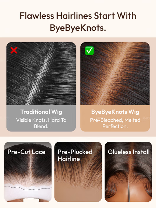 7x5 Bye-Bye Knots™ & 13x4 HD Lace Put On And Go Glueless Water Wave Grip Wig With Secure Silicone Strips and Drawstring With Baby Hair