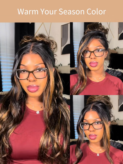 7x5 Bye Bye Knots™ Wig Glueless Lace Balayage Highlight Body Wave Drawstring & With Bangs Wig