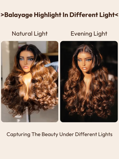 7x5 Bye Bye Knots™ Wig Glueless Lace Balayage Highlight Body Wave Drawstring & With Bangs Wig
