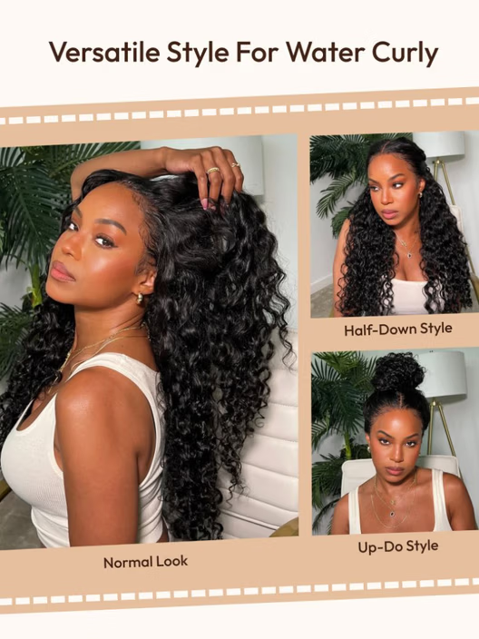 7x5 Bye Bye Knots & 13x4 Pre-Everything™ Lace Frontal Natural Black Bouncy Water Wave Curly Invisi Drawstring No Baby Hair
