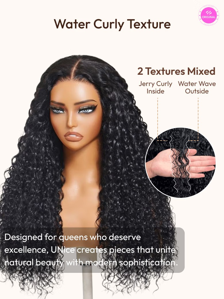 7x5 Bye Bye Knots & 13x4 Pre-Everything™ Lace Frontal Natural Black Bouncy Water Wave Curly Invisi Drawstring No Baby Hair
