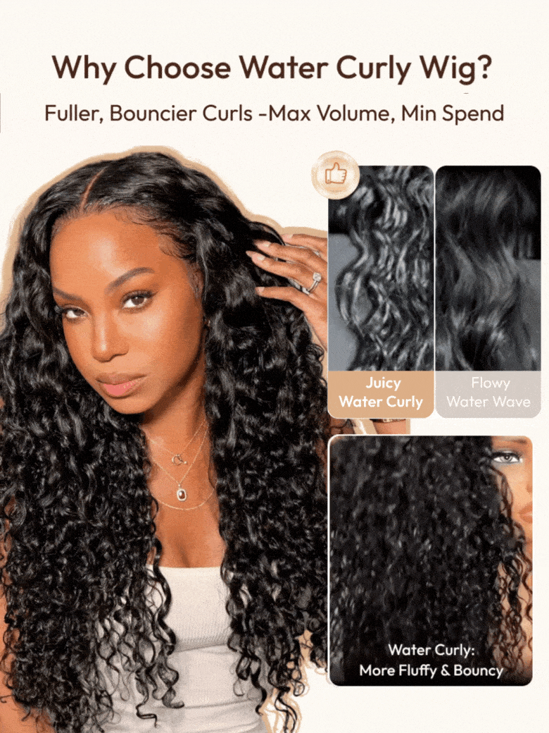 7x5 Bye Bye Knots & 13x4 Pre-Everything™ Lace Frontal Natural Black Bouncy Water Wave Curly Invisi Drawstring No Baby Hair
