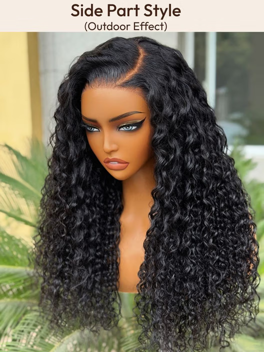 7x5 Bye Bye Knots & 13x4 Pre-Everything™ Lace Frontal Natural Black Bouncy Water Wave Curly Invisi Drawstring No Baby Hair