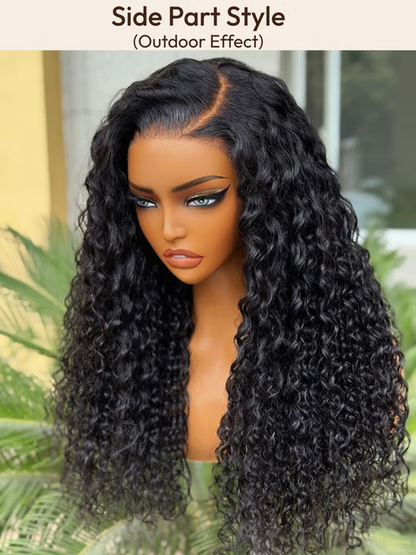 7x5 Bye Bye Knots & 13x4 Pre-Everything™ Lace Frontal Natural Black Bouncy Water Wave Curly Invisi Drawstring No Baby Hair