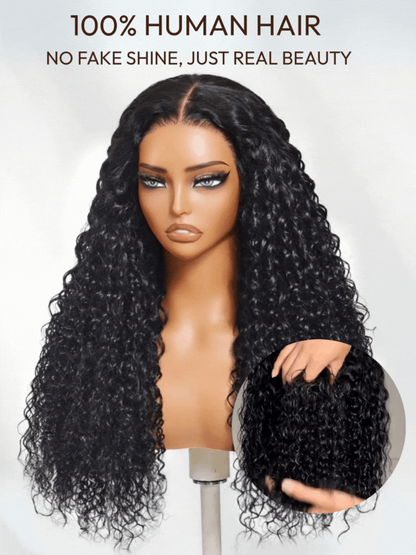 7x5 Bye Bye Knots & 13x4 Pre-Everything™ Lace Frontal Natural Black Bouncy Water Wave Curly Invisi Drawstring No Baby Hair