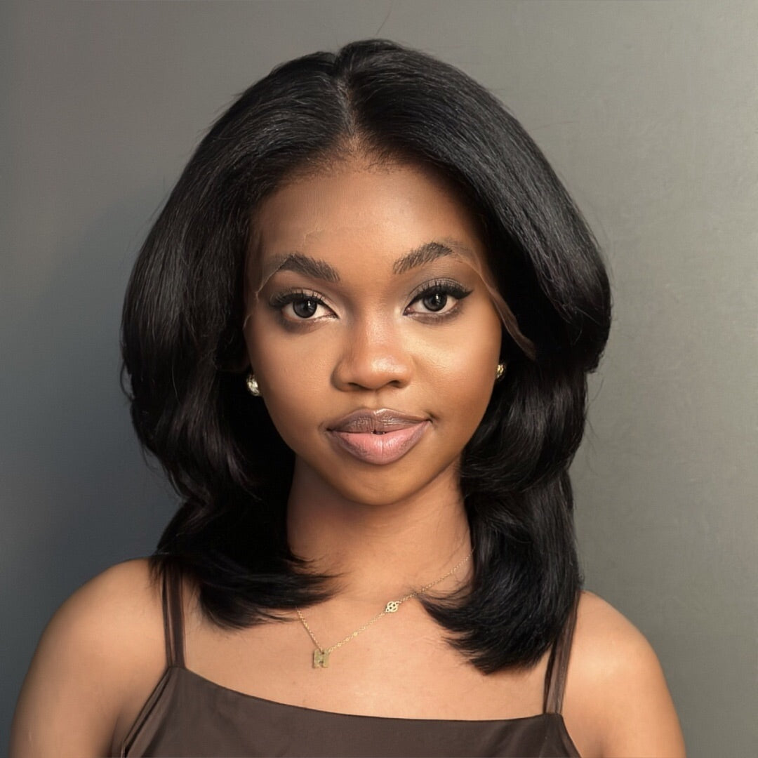 Layered Cut Kinky Straight Bob HD Lace With Kinky Edges Wig