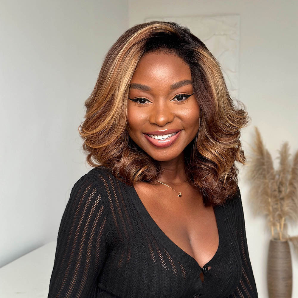Ombre Golden Brown Blowout Wig with Kinky Edges