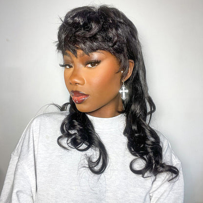 Glueless Mullet Wigs With Bangs Human Hair