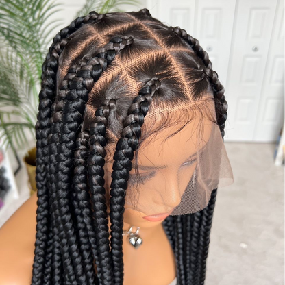 Full Lace Jumbo Knotless Braided Wig With Baby Hair Invisi Drawstring Wig