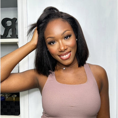 Put on & Go 5x5 Kinky Straight 4C Kinky Edges Pre Cut HD Lace Short Bob Wig