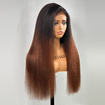 Ombre Brown Kinky Straight  5x5 HD Lace With 4C Kinky Edges Wig
