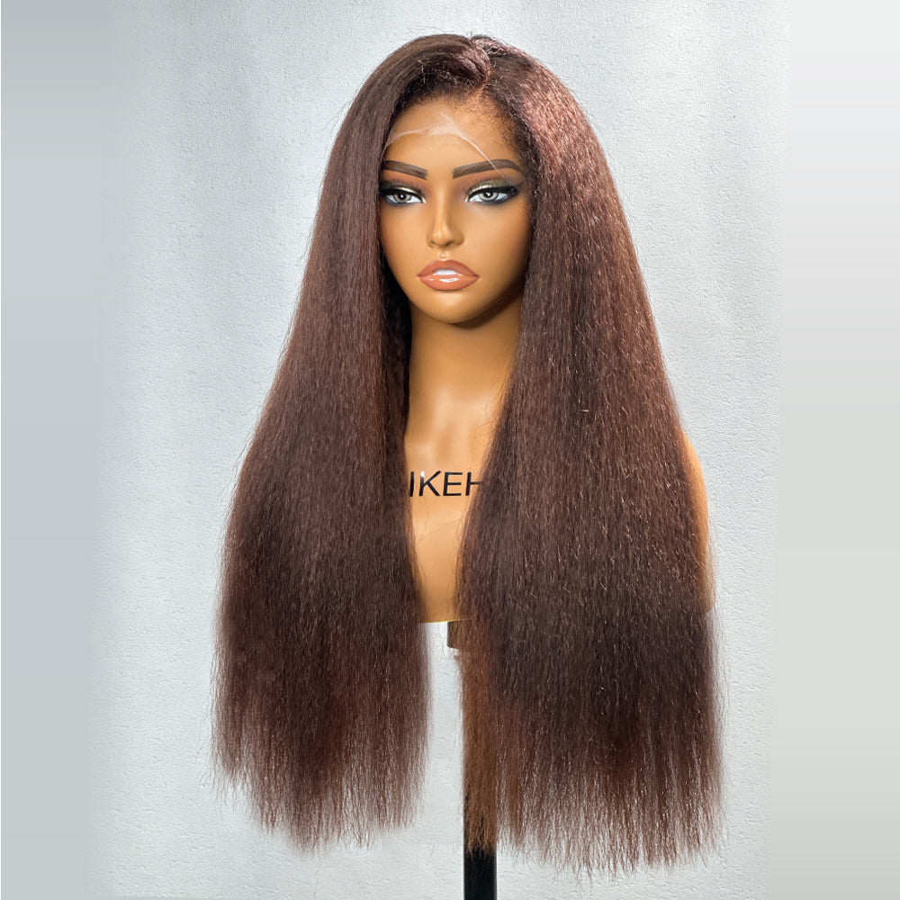 Brown Kinky Straight HD Lace Frontal With 4C Kinky Edges Wig