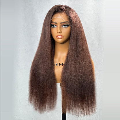 Brown Kinky Straight HD Lace Frontal With 4C Kinky Edges Wig