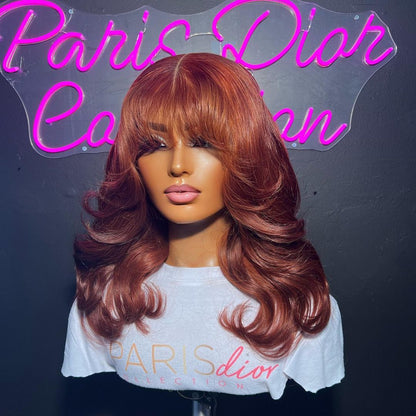 Reddish Brown Body Wave Lace Wig With Bangs