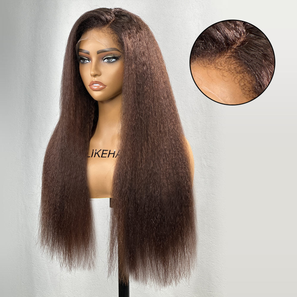 Brown Kinky Straight HD Lace Frontal With 4C Kinky Edges Wig