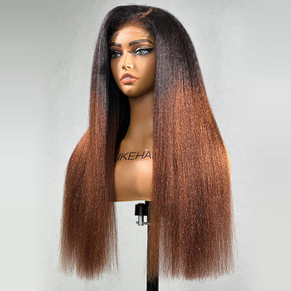 Ombre Brown Kinky Straight  5x5 HD Lace With 4C Kinky Edges Wig