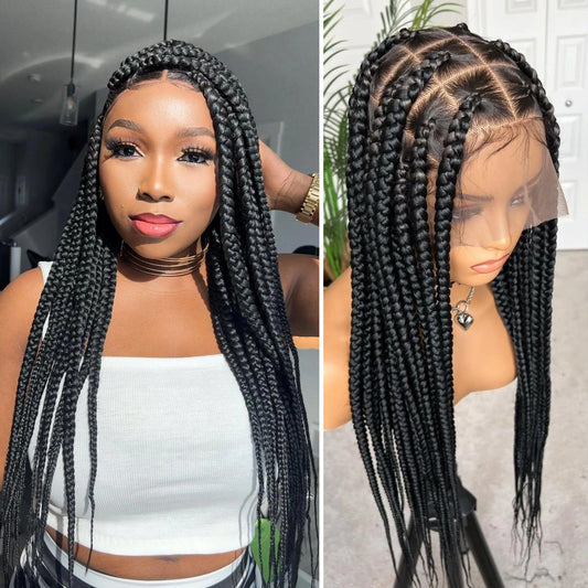 Full Lace Jumbo Knotless Braided Wig With Baby Hair Invisi Drawstring Wig