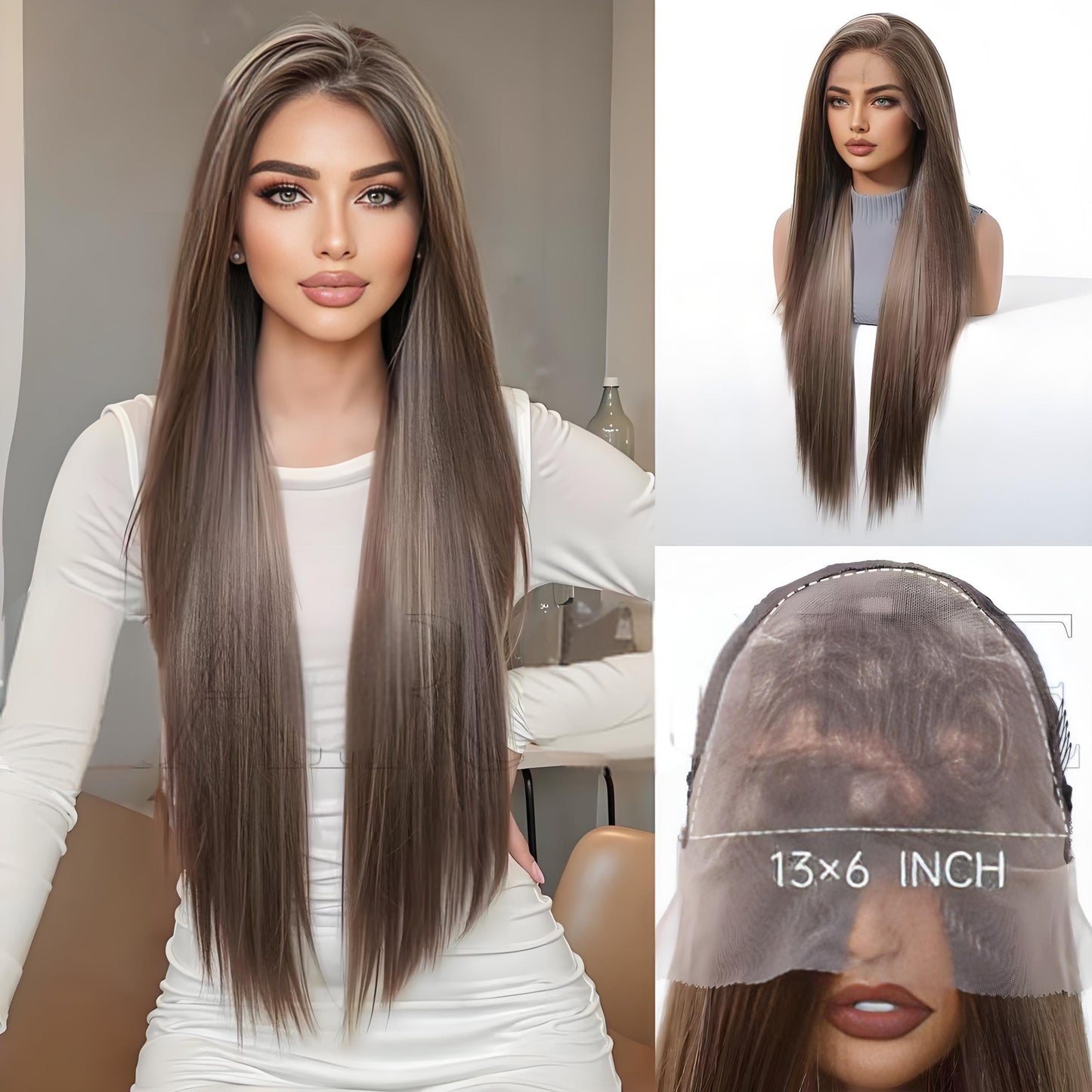 9x7 Glueless Synthetic Lace Front Wig Wear And Go pre Plucked Pre Cut Straight Wig Vivid Self Growing Clean Hairline with Tiny Knots Heat Resistant Fiber Natural No Glue Wig
