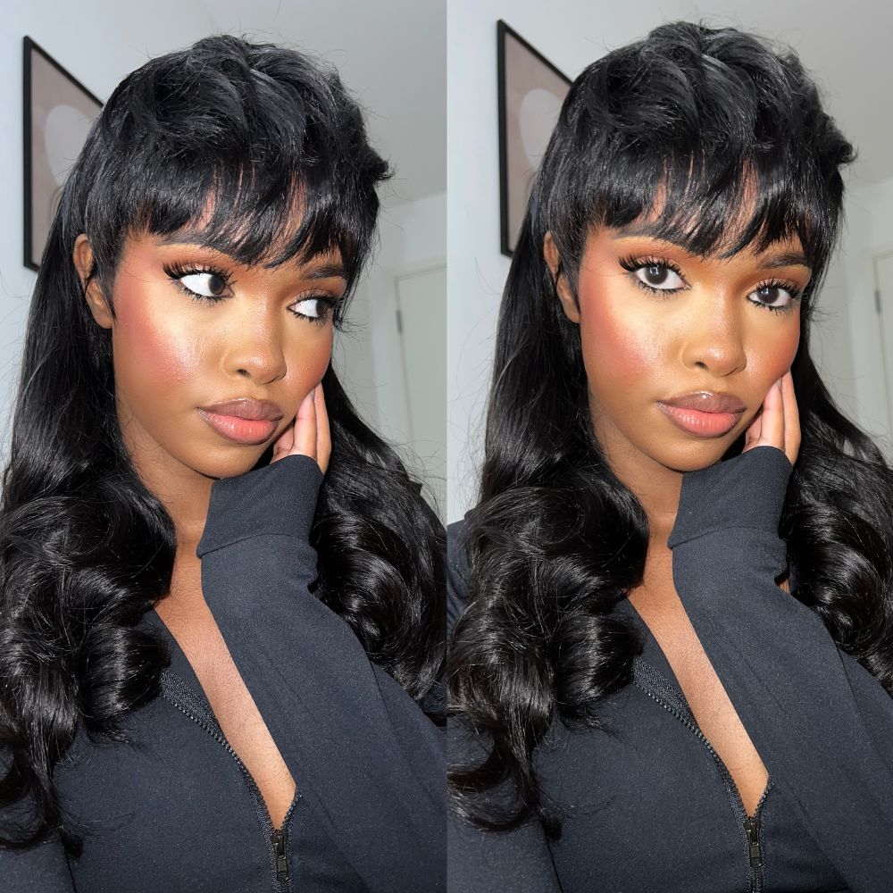 Glueless Mullet Wigs With Bangs Human Hair