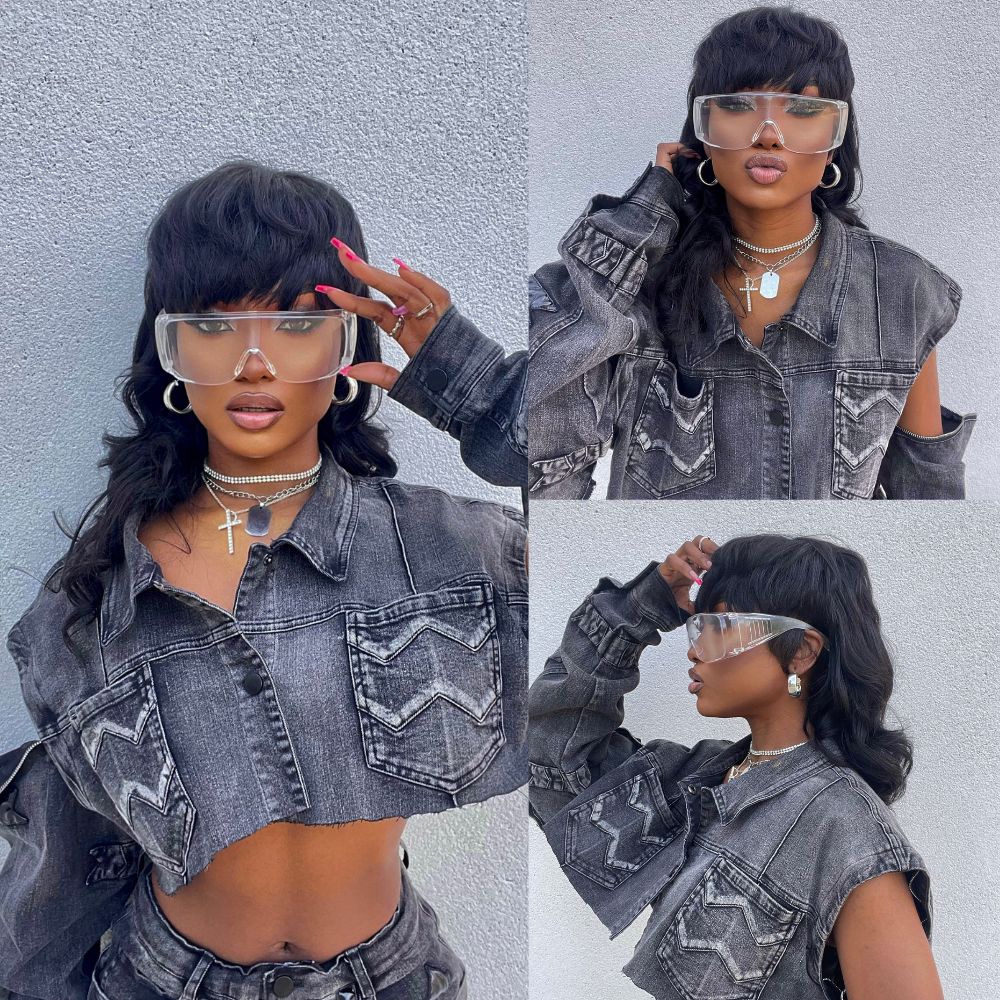 Glueless Mullet Wigs With Bangs Human Hair