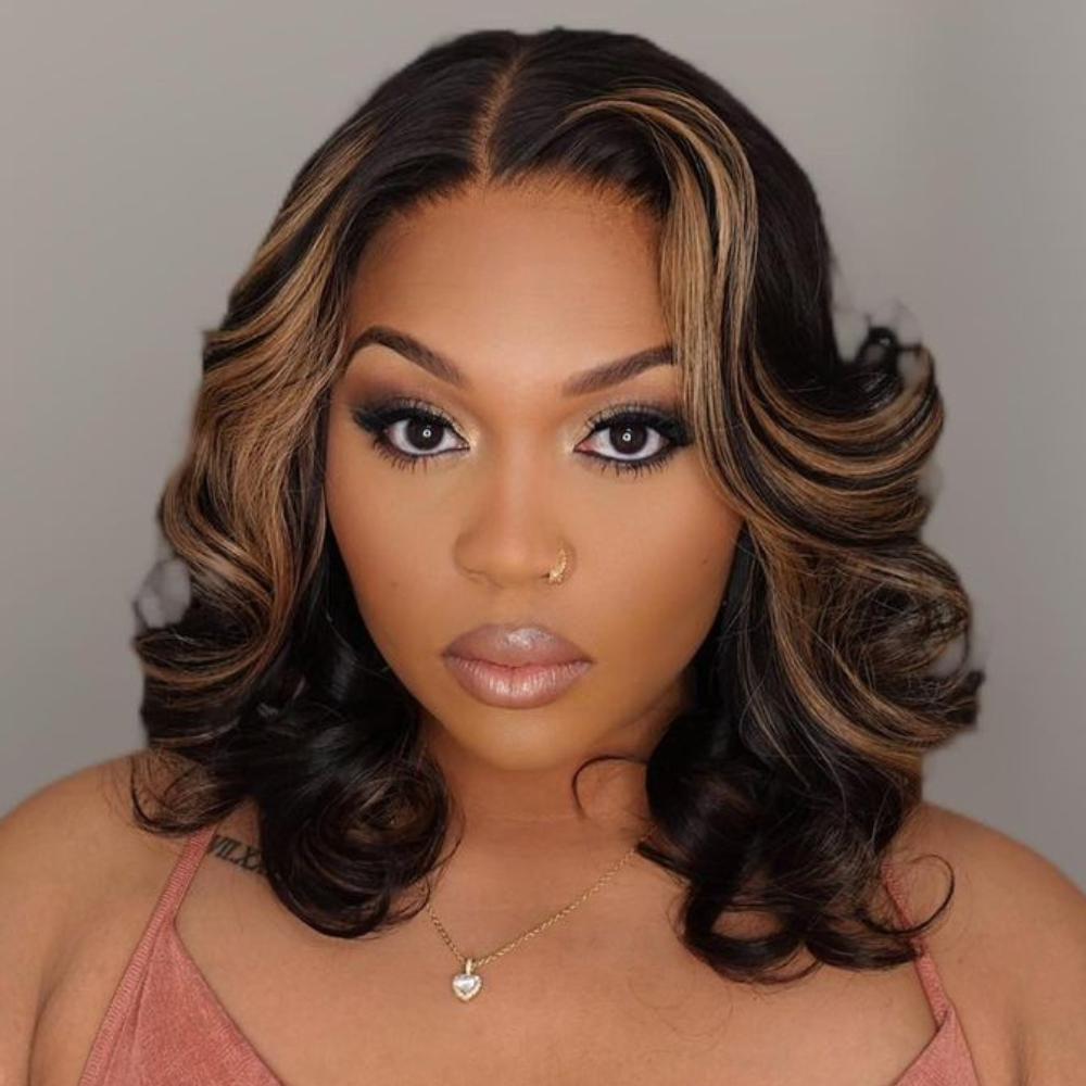 Highlight Honey Blonde Mix Loose Wave Bob Closure Wig