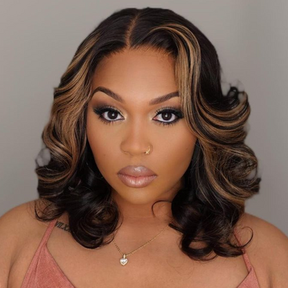 Highlight Honey Blonde Mix Loose Wave Bob Closure Wig