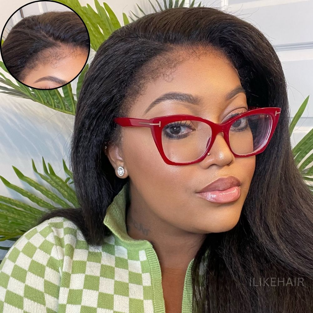 Glueless Hybrid Hairline With Kinky Straight 9x4 Lace Ventilated Wig