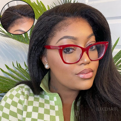 Glueless Hybrid Hairline With Kinky Straight 9x4 Lace Ventilated Wig